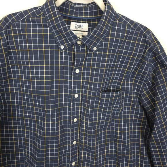 Croft & Barrow Window Pane Plaid Button Down Shirt Easy Care Men XL Blue Yellow - Picture 11 of 12